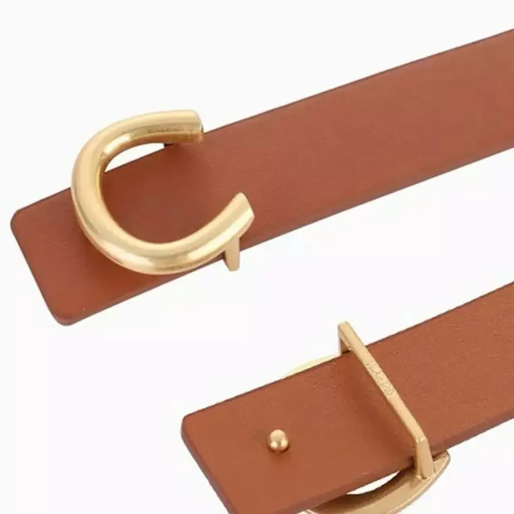 Camel Leather Gold C Buckle Belt